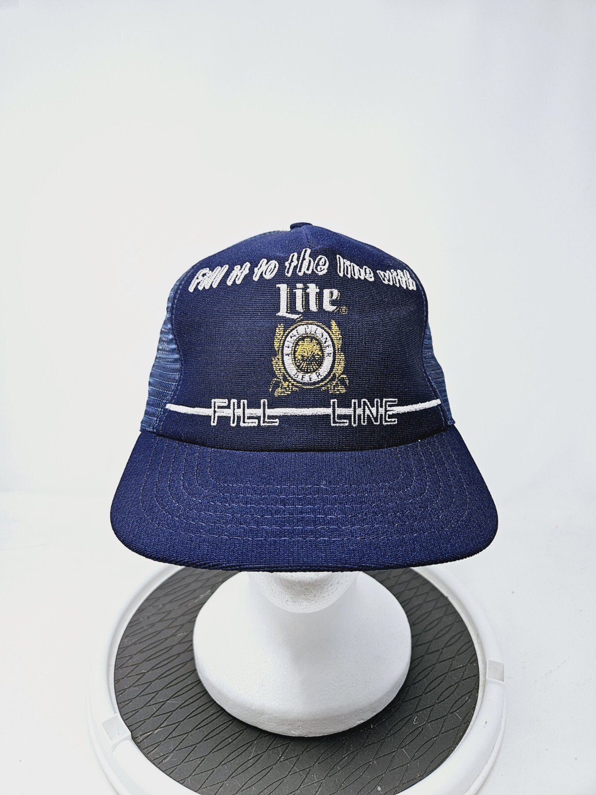 Vintage Miller Lite 80s Beer Fill Line Mesh Trucker Hat USA Made Advertising