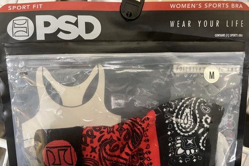 PSD Womens Everyday Sports Bra Red Black Split Bandana Racerback Size Medium New - Picture 7 of 10