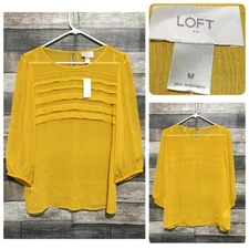 Loft Blouse Women’s M Gold Yellow Sheer Lightweight Polyester