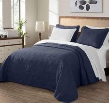 Chezmoi Collection 3-Piece Navy Oversized Bedspread Quilted Coverlet Bedding Set