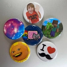 Early 2010s Nostalgia Button Pin Badge Themed Set Fred, Nyan Cat, Minecraft