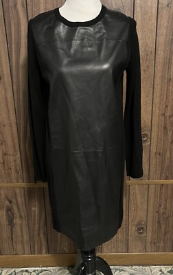 Vince Black Lamb Leather Paneled Long Sleeve Wool Shift Dress Sz M | eBay Vince Black Lamb Leather Paneled Long Sleeve Wool Shift Dress Sz M | eBay