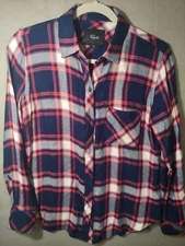 Reg $188 Rails Hunter Women’s Long Sleeve Plaid Button Down XS Blue Pink & White
