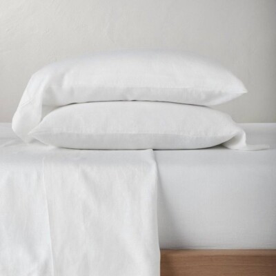 Casaluna Queen 100% Washed Hemp Solid Sheet Set Fresh White