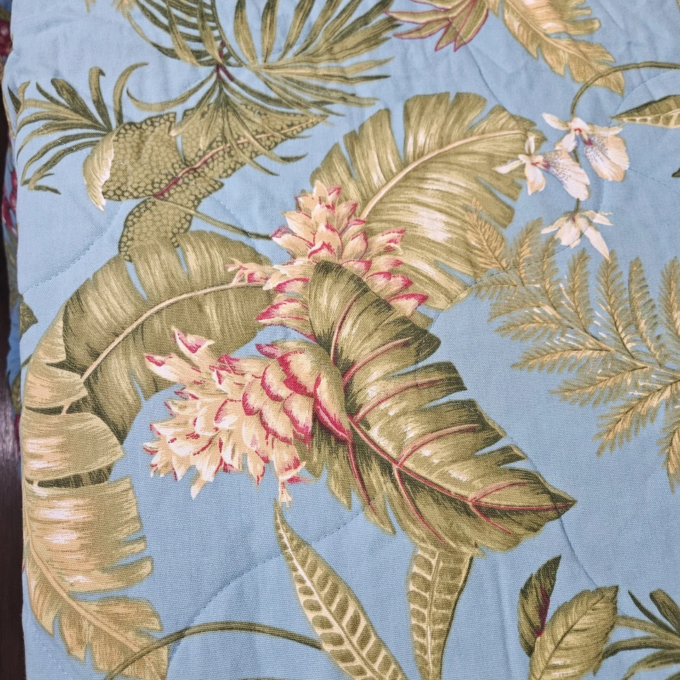 Colcha Thomasville Queen Azul Laguna Tropical Floral Estampado Hoja 103x124 EE. UU. Foto 4 de 4