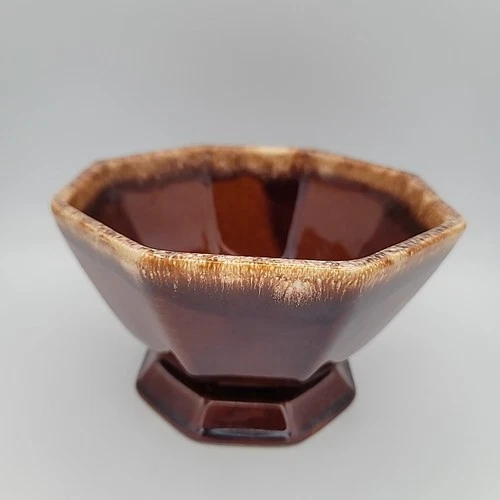 Vtg Hull Brown Dripglaze Pottery F62 Footed Planter 4"H