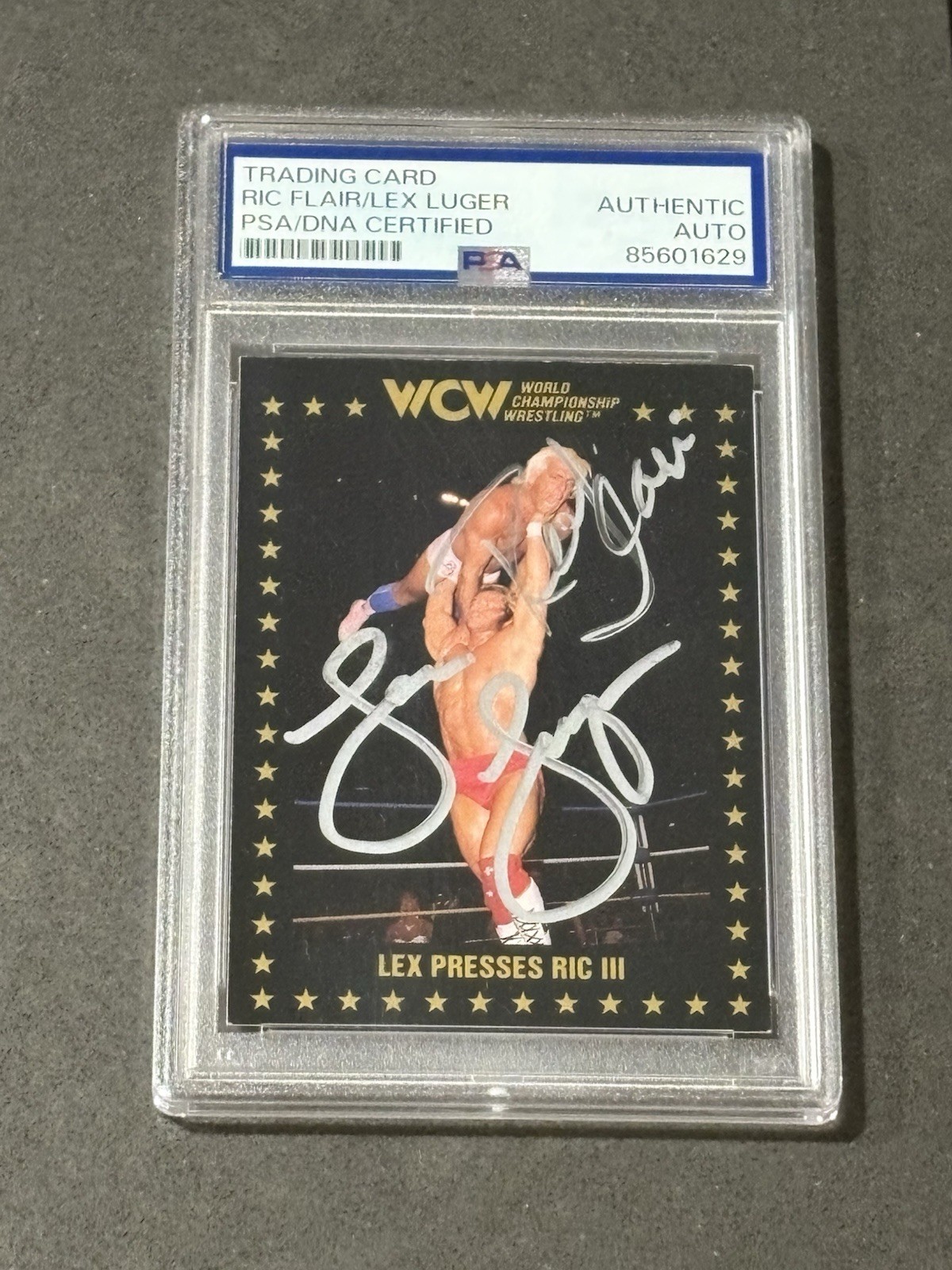 RIC FLAIR & LEX LUGER 1991 WCW CHAMPIONSHIP DUAL SIGNED AUTOGRAPHED CARD PSA/DNA
