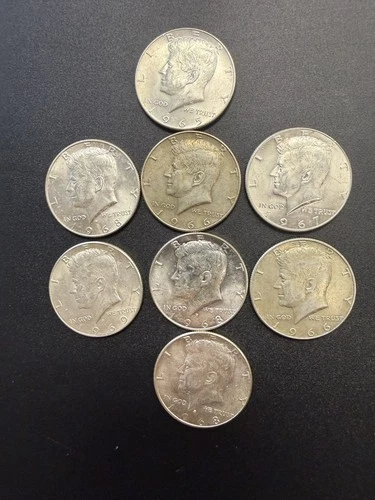 Lot of 8 Kennedy Half Dollars — 40% Silver Coins  XF-UNC. Coins