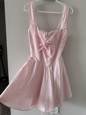 @BALANCE Pink Lace Trim Button Front Fit & Flare Mini Dress Square Neck M