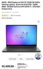 ASUS ROG Zephyrus G14 14" Ryzen Al 9 32GB RAM GeForce RTX 5070 Ti 2TB SSD