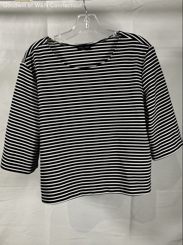 Cynthia Rowley Women's Black White Striped Scoop Neck 3/4 Sleeve Top Sz XL