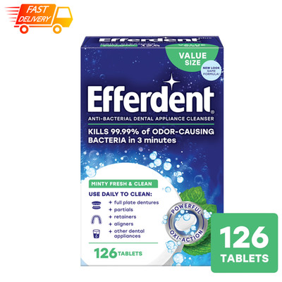 NEW Efferdent Retainer & Denture Cleaner Tablets Minty and Fresh Clean 126 Count
