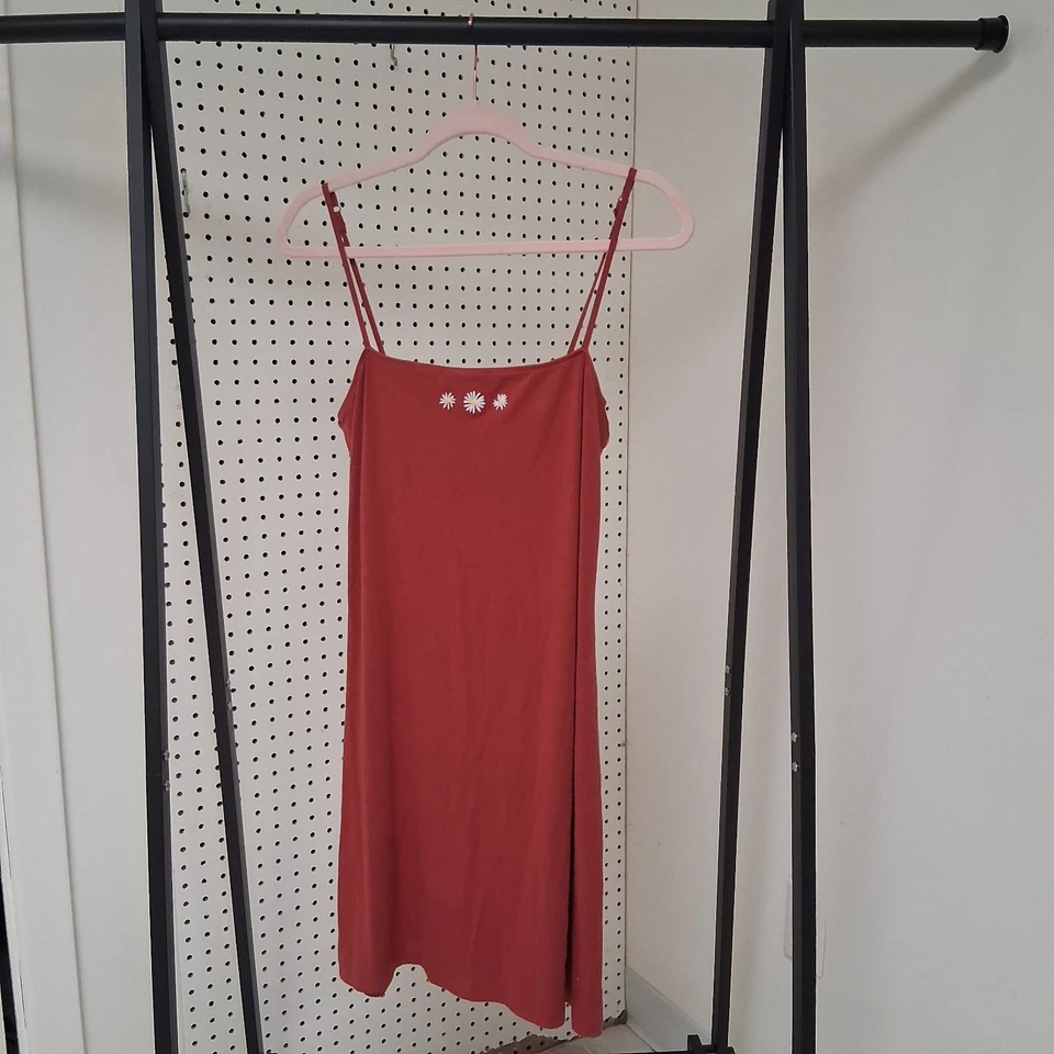Mini Vestido Y2K Hollister Rojo Terracota Bordado Tejido Cami Talla L Cottagecore Foto 2 de 4