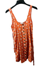 American Eagle Small S Orange Button Front Tie Back Floral Viscose Mini Dress