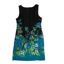 North Style Ladies Sz 16 Black Floral Sheath Dress Knee Length Zip Back Stretch