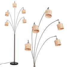 HOFSTEIN Dello Stehlampe aus Metall/Rattan in Schwarz/Nickel-matt/Naturfarben