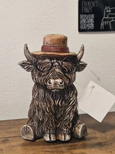 Hobby Lobby Highland Cow In Glasses & Hat Figurine Farmhouse Decor NWT HTF