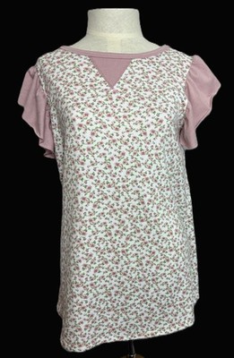 Heimish USA Women's Pink Floral Baby Doll Flutter Sleeve Top Size: S