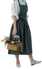 Japanese Cross Back Apron For Women Pockets Pinafore Cotton Linen