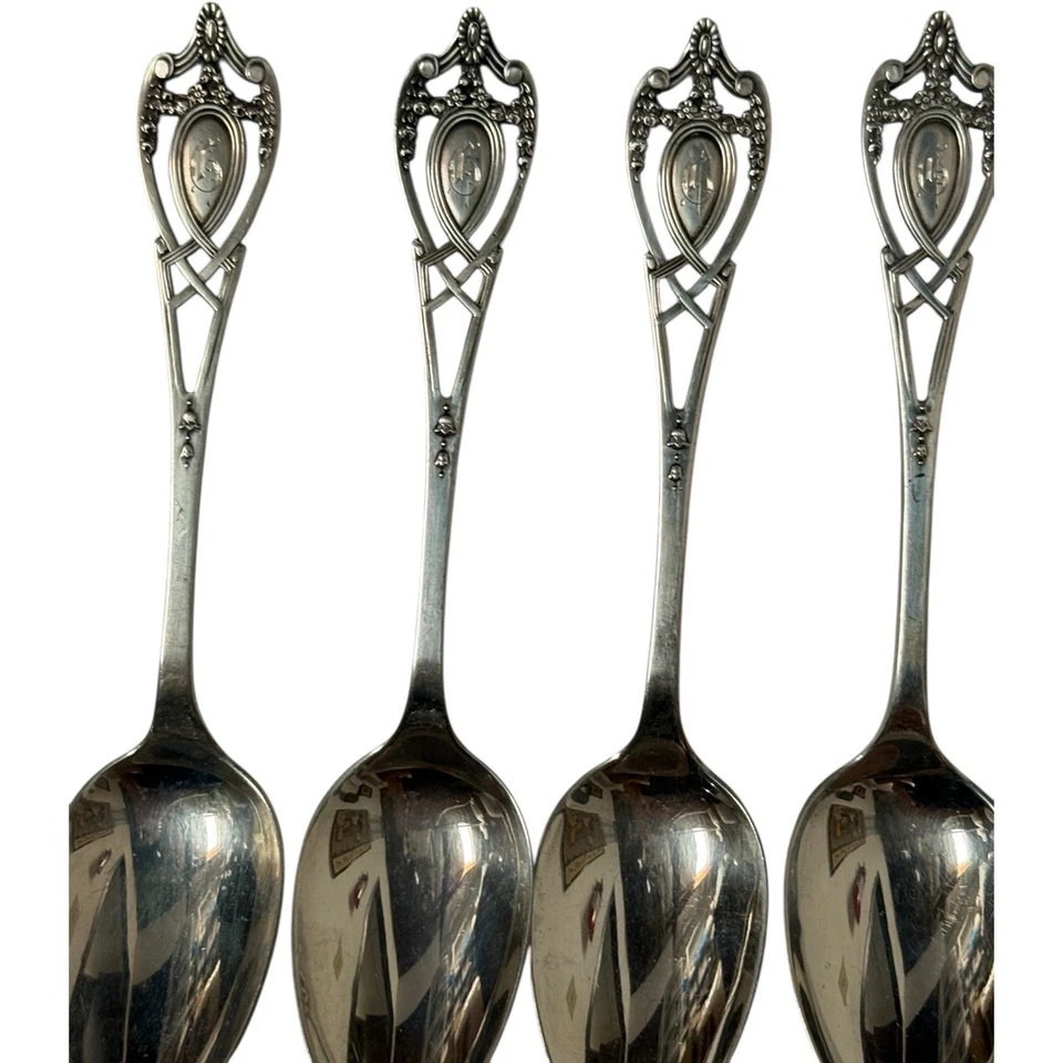 6 cucharaditas Monticello 1908 de plata de ley de Lunt 6" cucharas antiguas mono 110 g Foto 3 de 4