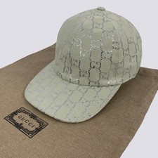 Gucci GG Monogram Silver Lamé Canvas Baseball Cap Hat White Size M