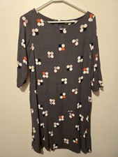 White Stuff Shift Dress UK 8 EU 36 Gray Floral Boat Neck 3/4 Sleeve Zip
