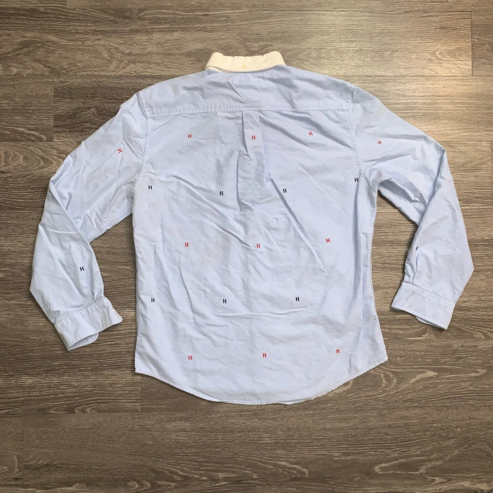 Mens Tommy Hilfiger All Over Embroidered Logo Custom Fit Button Down Shirt Sz. L - Image 2 of 4