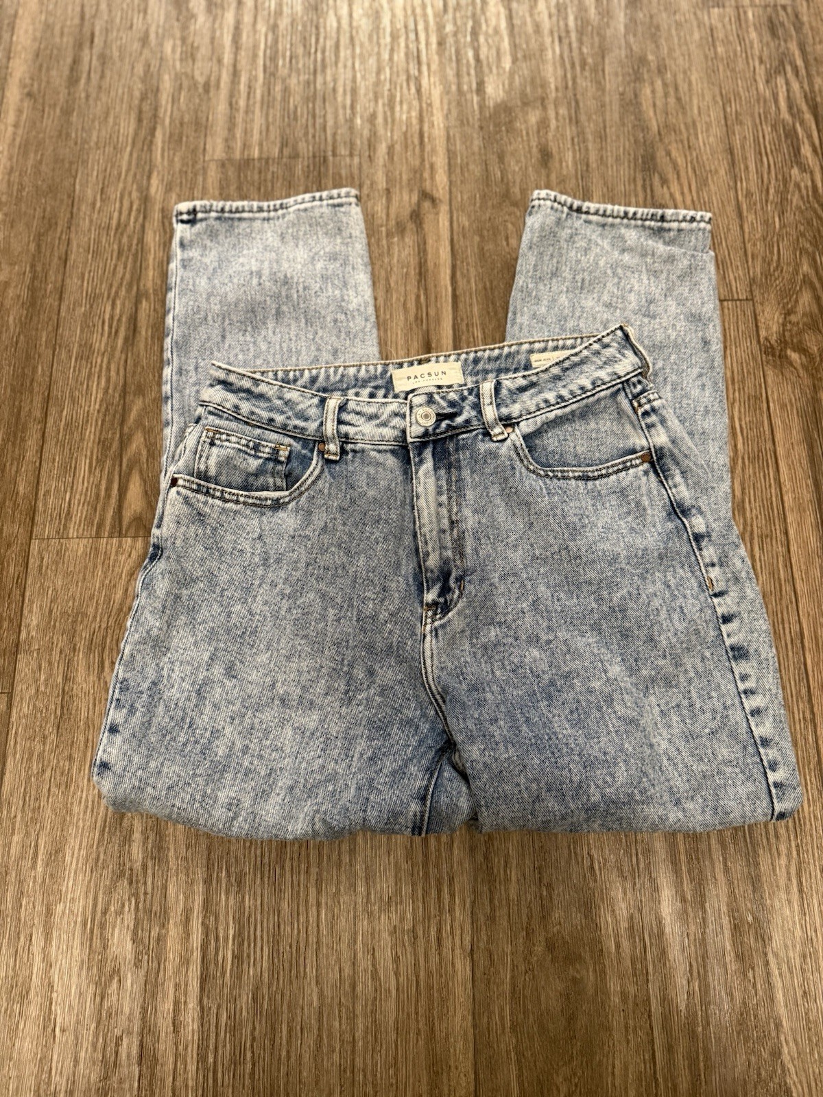 PacSun Los Angeles Jeans Womens Size 27 Mom Fit Tapered Leg Acid Wash Blue Denim