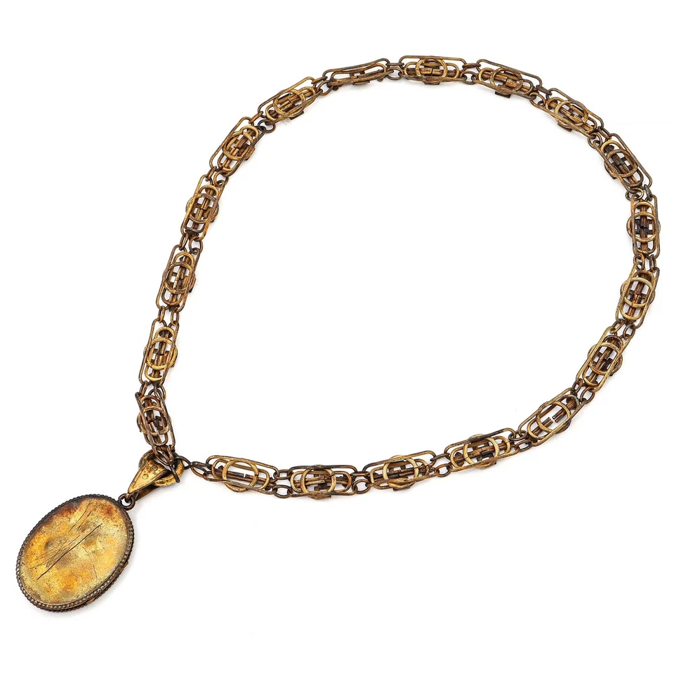 Antiguo collar medallón de luto victoriano lleno de oro Foto 3 de 4