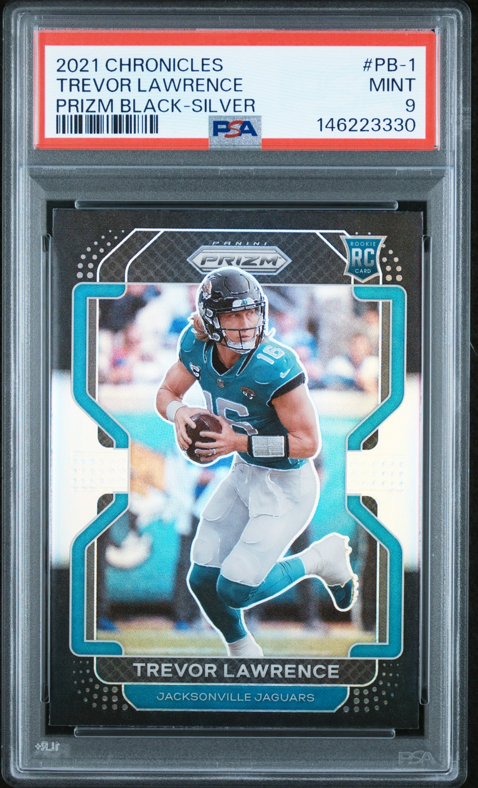 2021 PANINI CHRONICLES PRIZM BLACK SILVER #PB-1 TREVOR LAWRENCE PSA 9