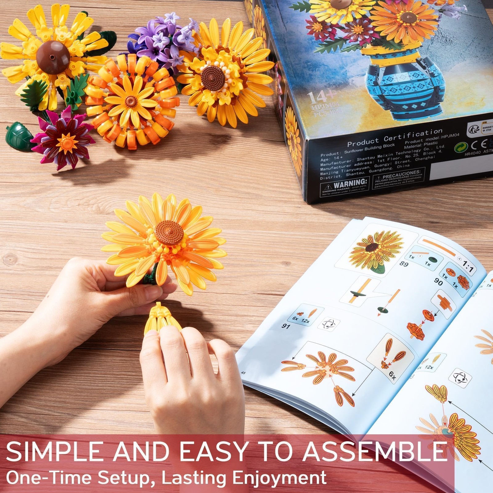 Sunflower Bouquet Building Blocks w/ Vase Set, 1065 PCS Botanical Collection, Bi - Image 6