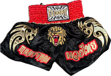 Fluory Muay Thai Shorts Black, Red  Gold Tiger Embroidered   Kids Size S