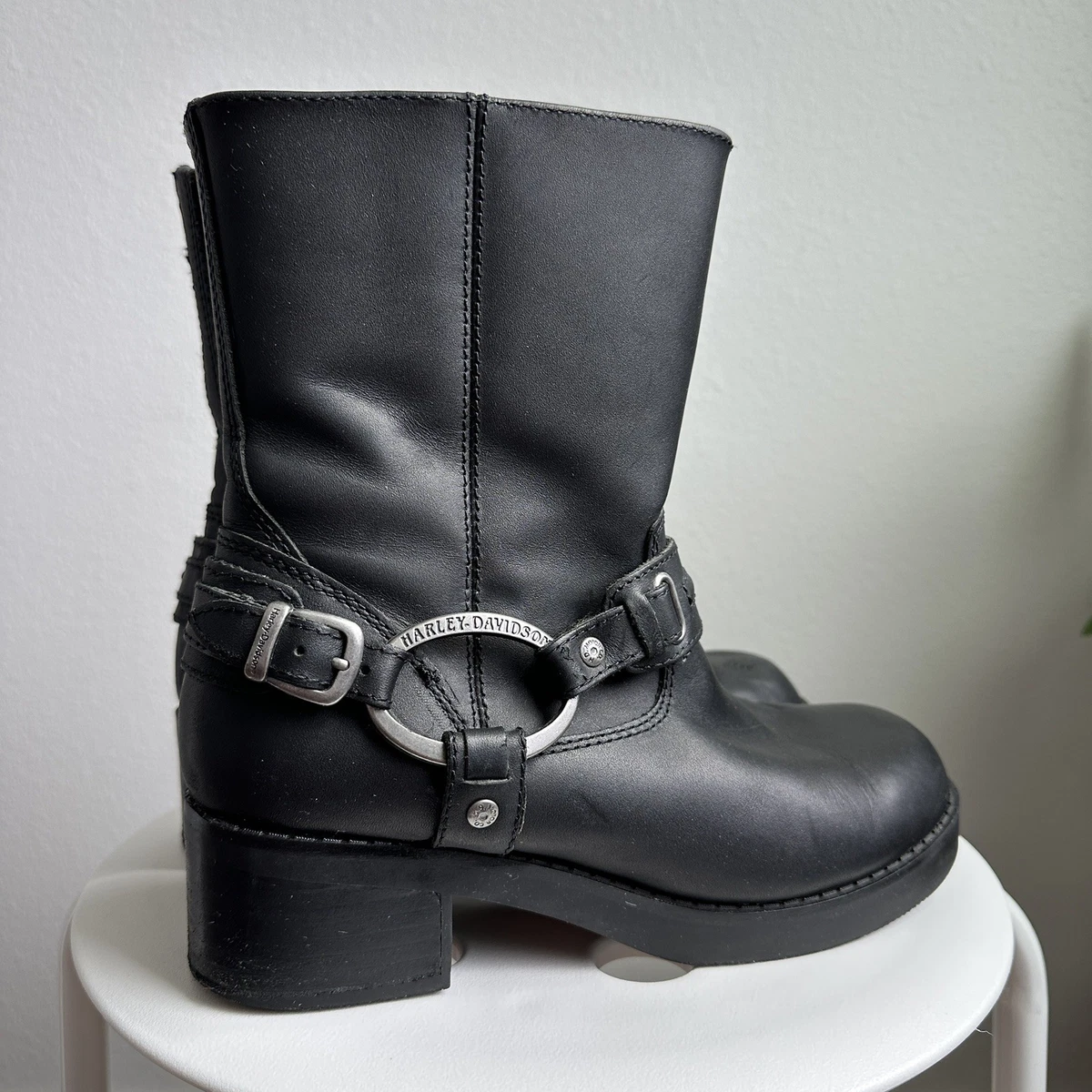 Harley Davidson Black Leather Harness Heeled Boots size 9.5 Women main image 3