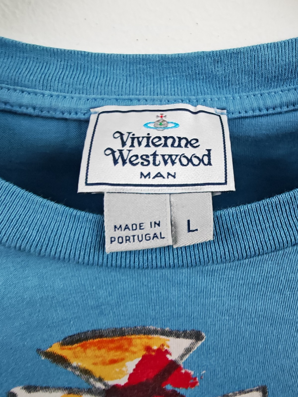 Vivienne Westwood MAN Sketch Orb Graphic T-Shirt Teal Blue Size L Cotton Tee image 3