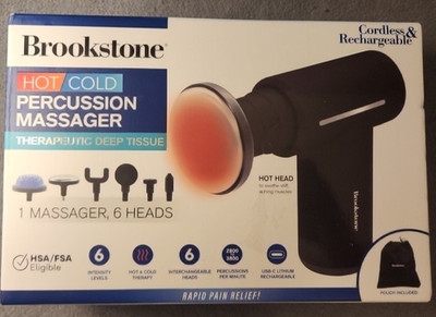 Brookstone Hot/Cold Percussion Massager Cordless Rechargeable w/ 6 Heads