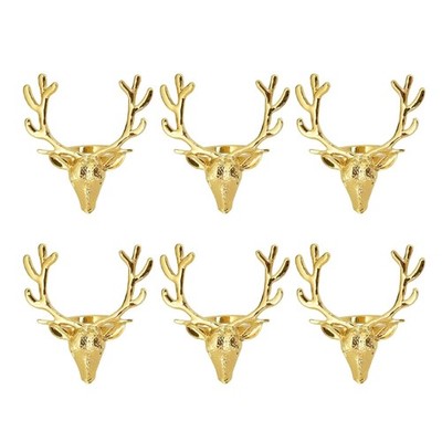 6 pcs Gold Deer for Head Shape Napkin Ring Christmas Party Dinner Table Decorati