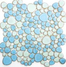 Mosaico Piastrella Ceramica Sassolino Azzurro Verde Chiaro Brillante Parete