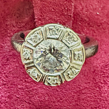 14k White Gold Round White Diamond Flower Engagement Ring.