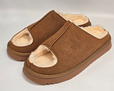 Women's Fluffy Faux Fur Slippers Comfy Open Toe - Brown - Size 8 NEW 