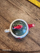 Christmas Yankee Candle Teapot With Cardinals And Holly Candle Holder