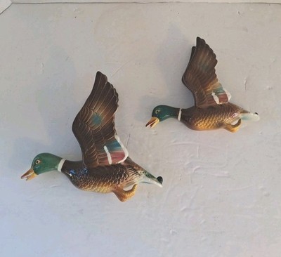 Vtg MCM 1960's Ucagco Ceramics, Japan; 2 Pcs;Mallard/Duck Wall Hangers/Planters 