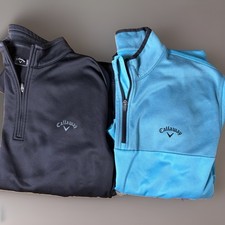 Lot of 2 Callaway Golf Men's XL Quarter Zip Pullover Fleece Bundle Black Blue