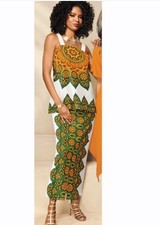 Size 26W PLUS Ashro White Green Afrocentric Dezaria Popover Maxi Dress