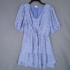 Sienna Sky Women's Blue Floral Dress Size L Puff Sleeve