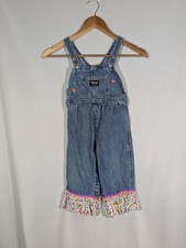 Osh Kosh Overalls Girls 24 Months Blue Denim Pink Embroidered Jeans Upcycled
