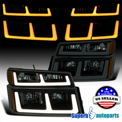 For 2004-2012 Chevy Colorado GMC Canyon Smoke Headlights+Switchback+LED Turn