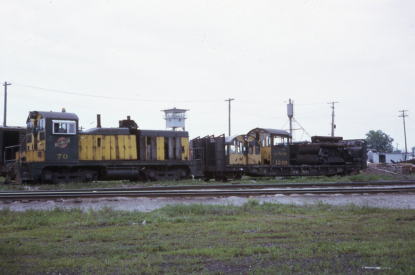 Original Slide CNW North Western SW1 70 w/CGW Flat Car 2059 Oelwein