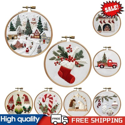 Weihnachten Stickerei Starter Kit enthält Hoop Stoff Fäden Zum Selbermachen Nadelspitze Kit