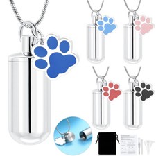 Cylinder Cremation Jewelry Urn Necklace for Ashes Pawprint Memorial Ash Necklace