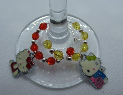 12 Wine Glass Charms Cat Kitten Hello Kitty Themed Pet Animals 10 Beads WG4 - Picture 3 of 4